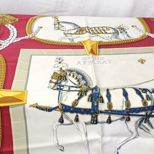 Hermes Silk Scarf in Fuscia, Yellow, White